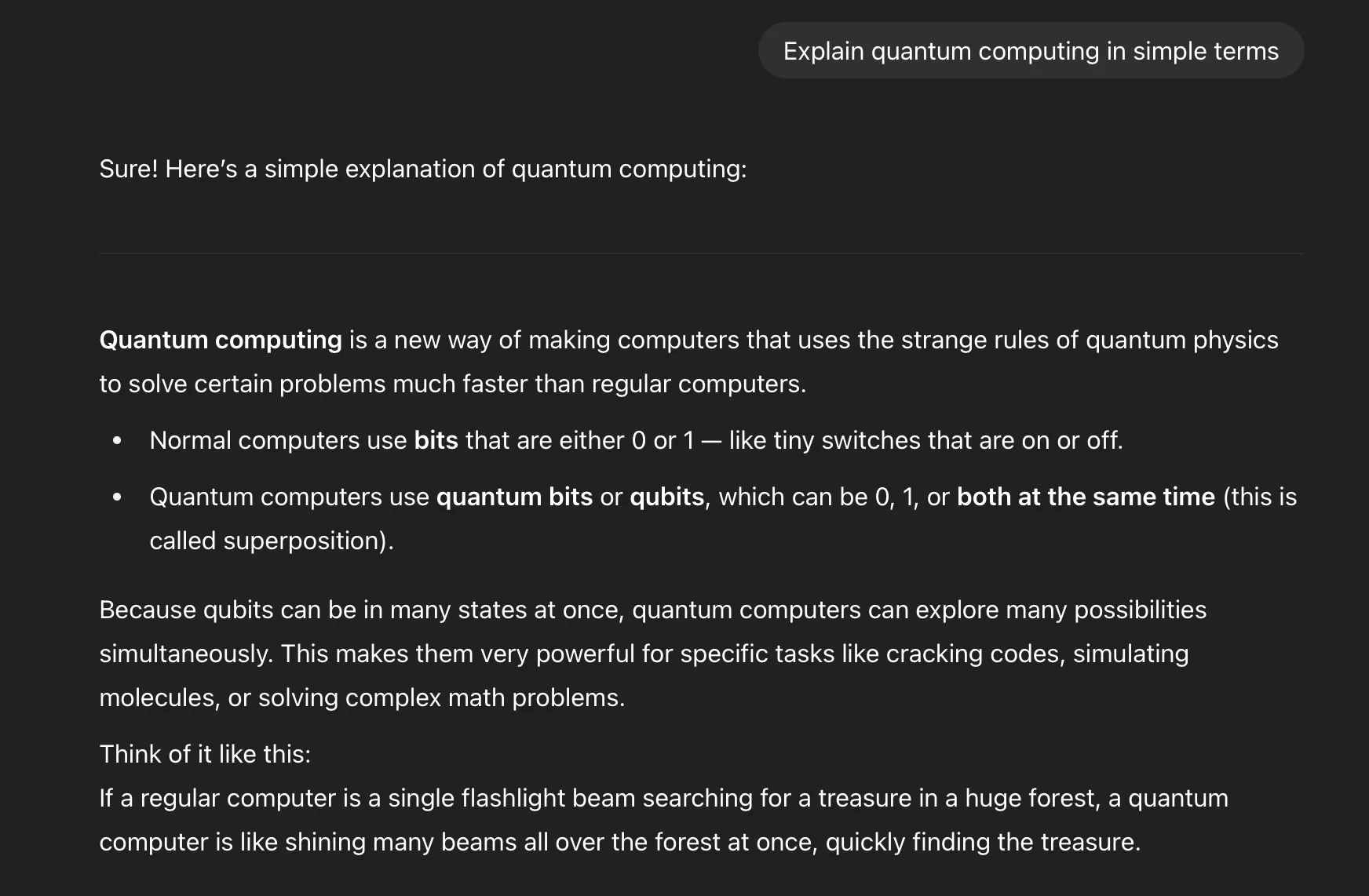Asking ChatGPT “Explain quantum computing in simple terms”