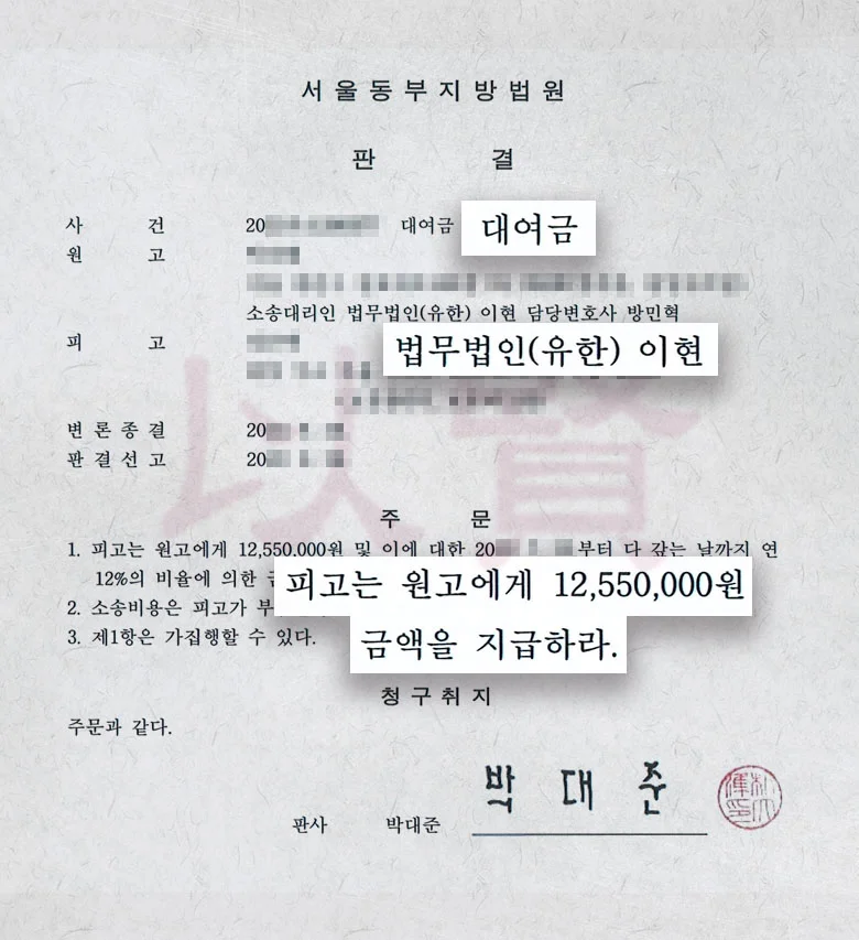 대여금 전액 반환 받은 실제 사례