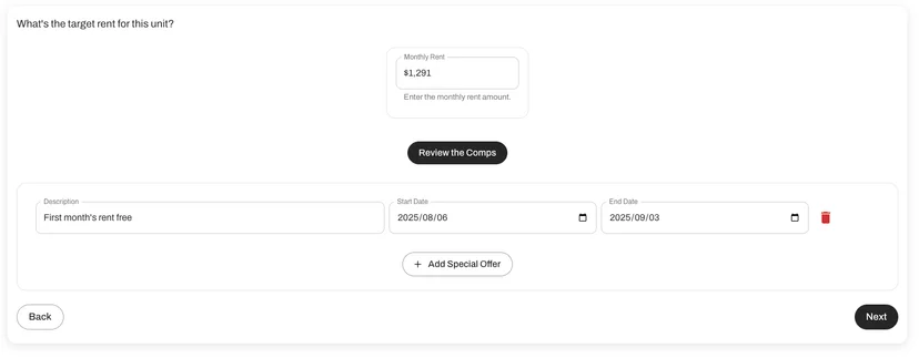Set special offers when editing the pricing of a property. 