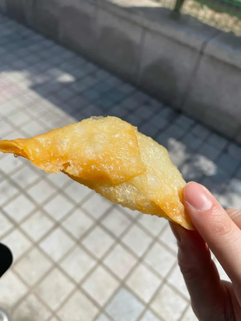 a close-up of Yaki Mandu (fried dumplings)