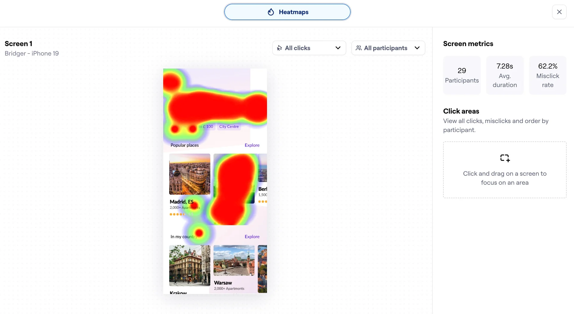 Maze가 지원하는 다양한 결과 레포트 중 히트맵 예시
