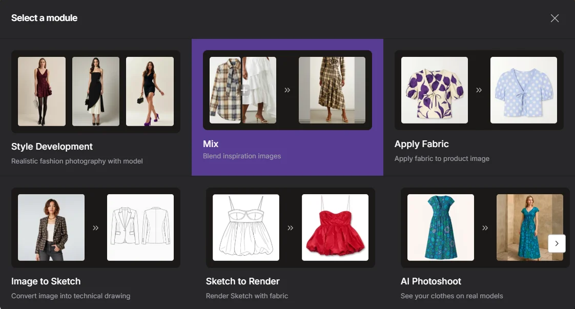 Choose your design generation module in StyleAI.