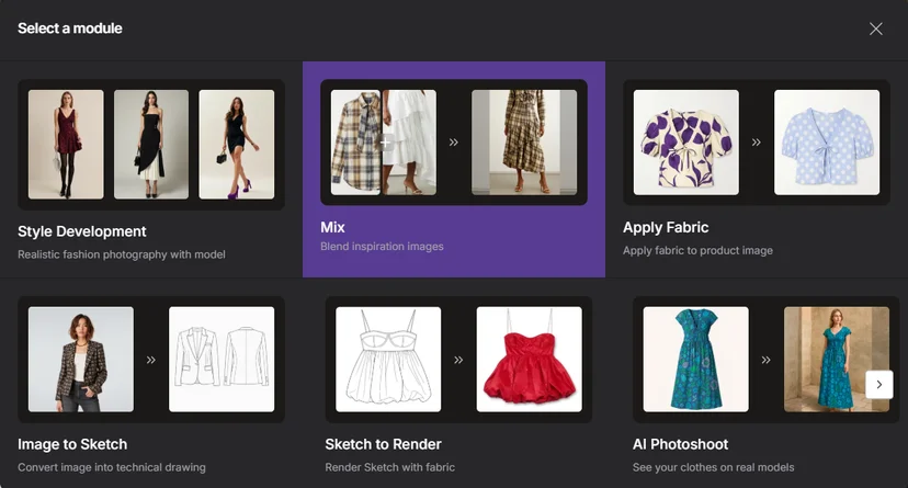 Choose your design generation module in StyleAI.