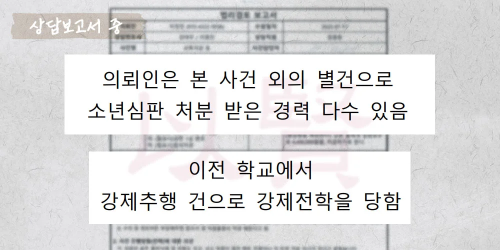 강제추행 소년보호사건 의뢰인의 상담 보고서 이미지