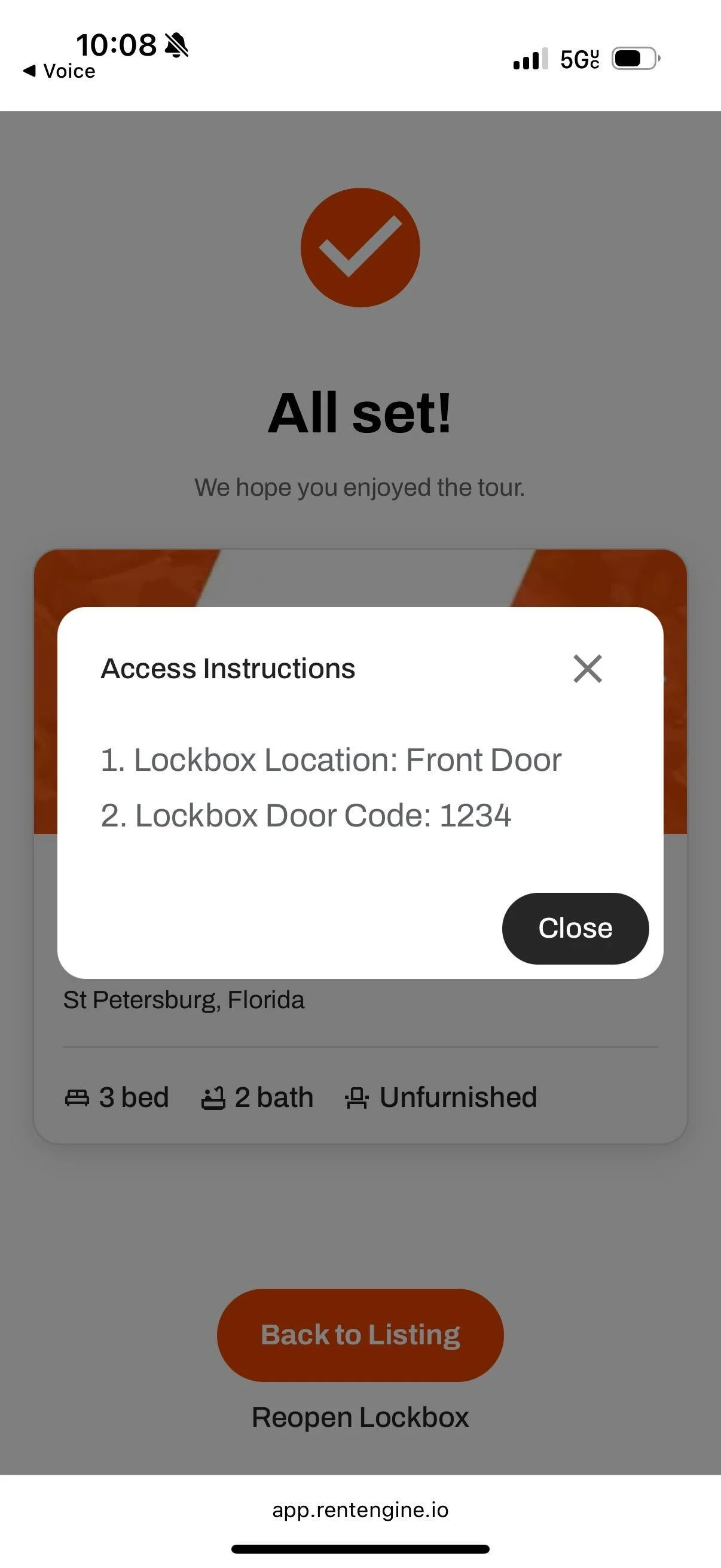 Prospects can now temporarily re-access their lockbox code after completing a showing.