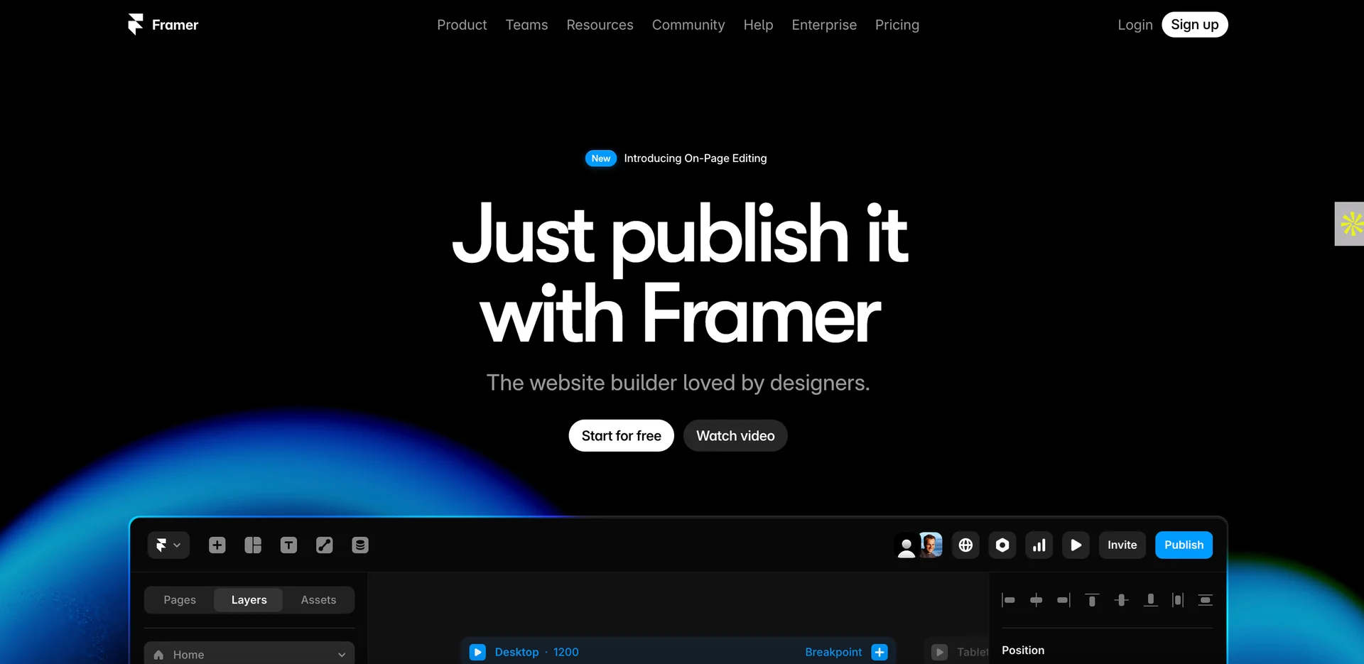 Screenshot of Framer homepage 