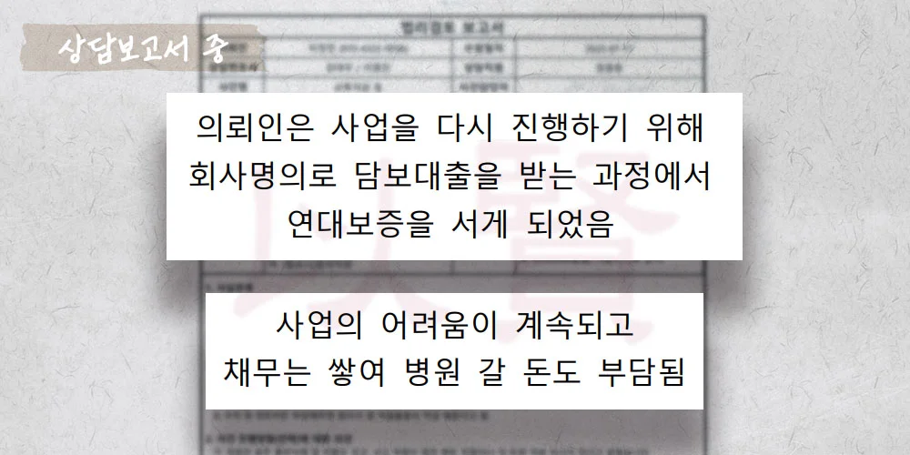 담보대출과 연대보증의 채무로 인한 상담보고서 중