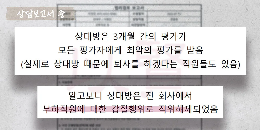 갑질행위로 인한 부당해고 상담보고서 중