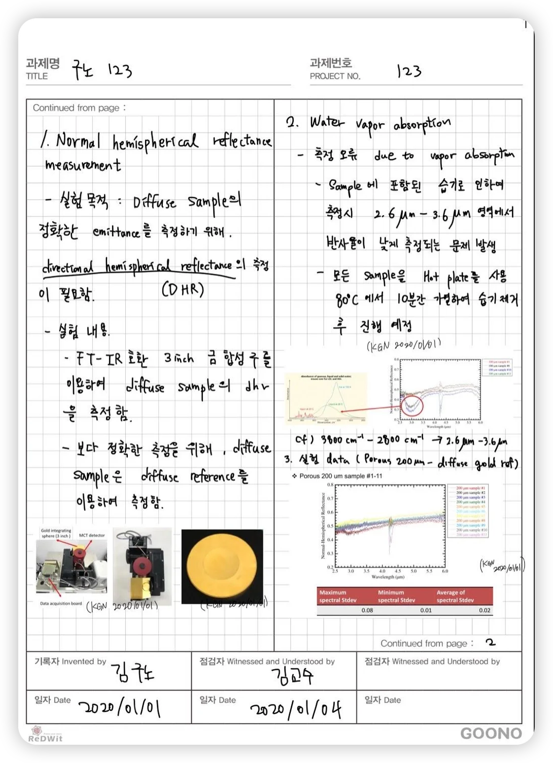 재료 & 하드웨어 분야 (서면 연구노트 샘플)