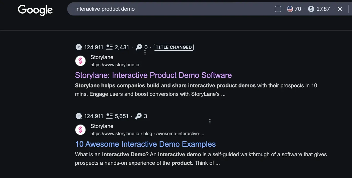 Google results for interactive product demo software – Storylane