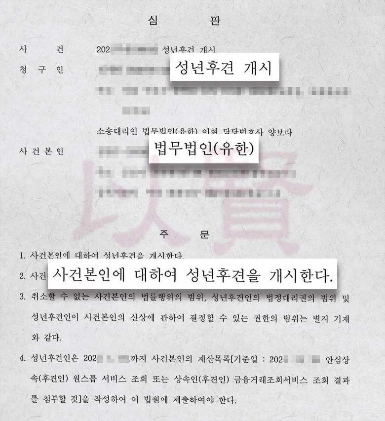 성년후견 개시 결정 실제 사례