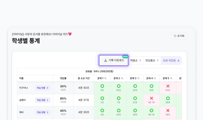 젭 퀴즈 학습 리포트 다운로드 방법