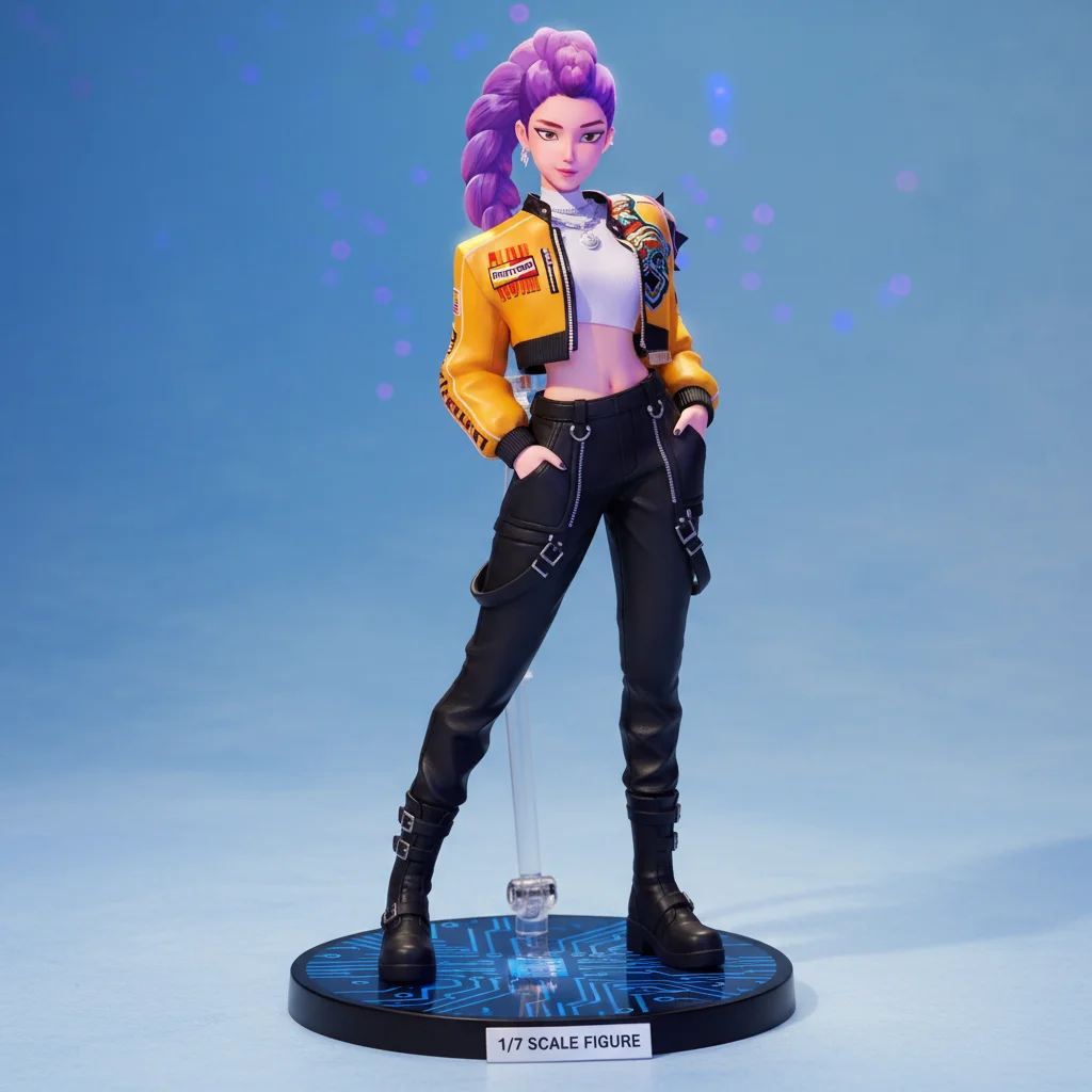 캐럿 AI의 나노바나나 모델을 활용하여 '케이팝데몬헌터스'의 루미 캐릭터 2D 일러스트를 사실적인 3D 피규어로 변환한 결과 이미지