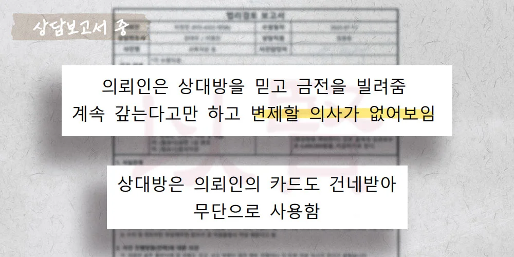 차용사기와 신용카드 피해 상담보고서