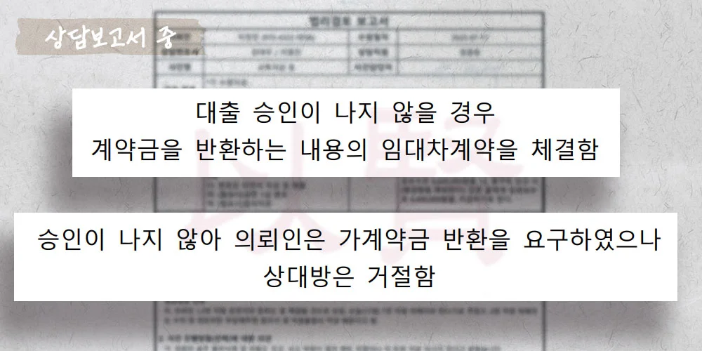 가계약금 반환 요구 상담보고서