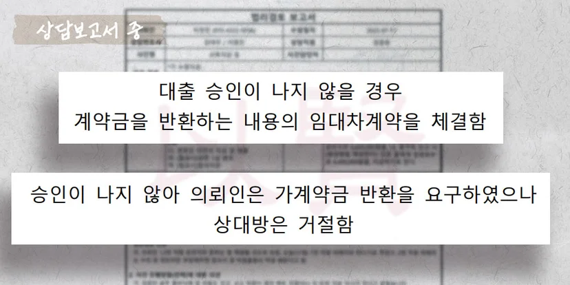 가계약금 반환 요구 상담보고서