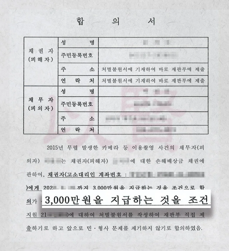 카촬죄 합의금 받은 사례