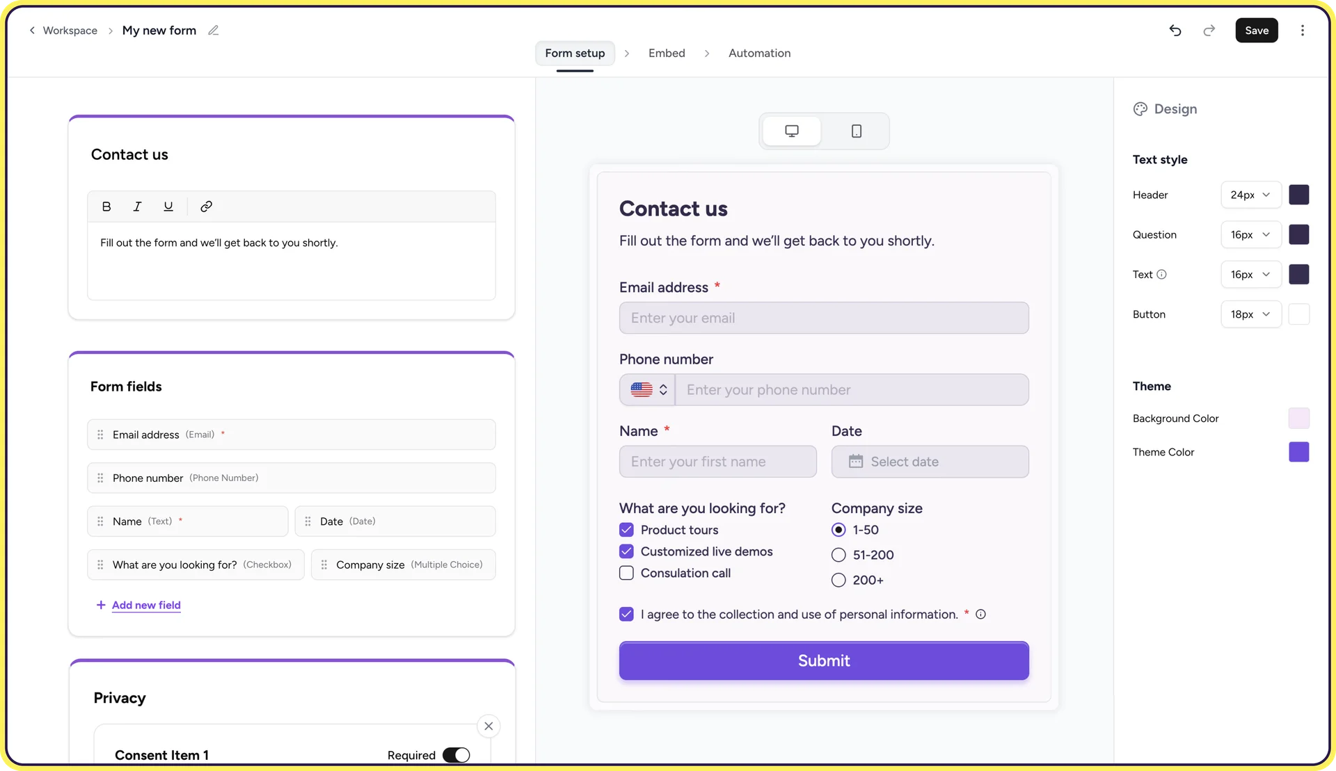 사이트에 어디에든 설치 가능한 컨택/리드 폼