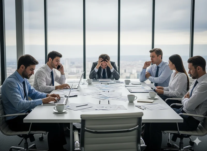 회의 분위기기 좋지 않은 탑팁 경영진 회의