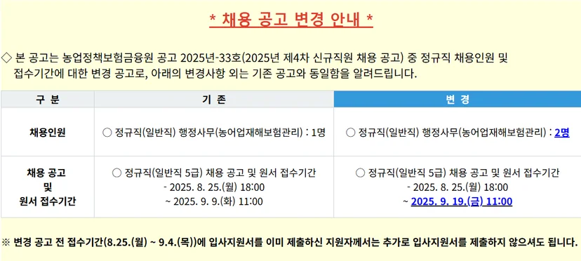 "농업정책보험금융원 신규직원 채용 공고"