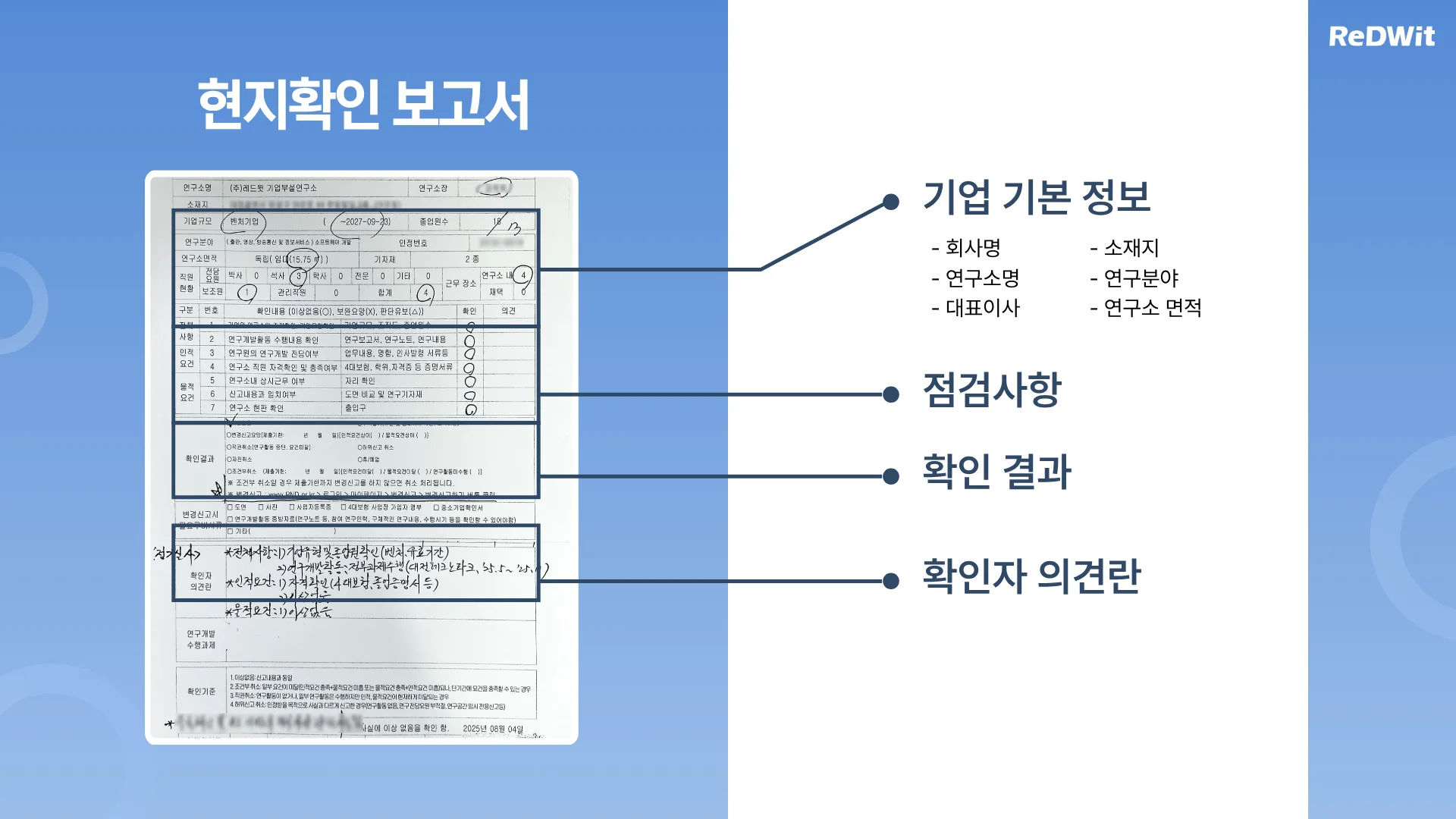 기업부설연구소 실사 현지확인보고서