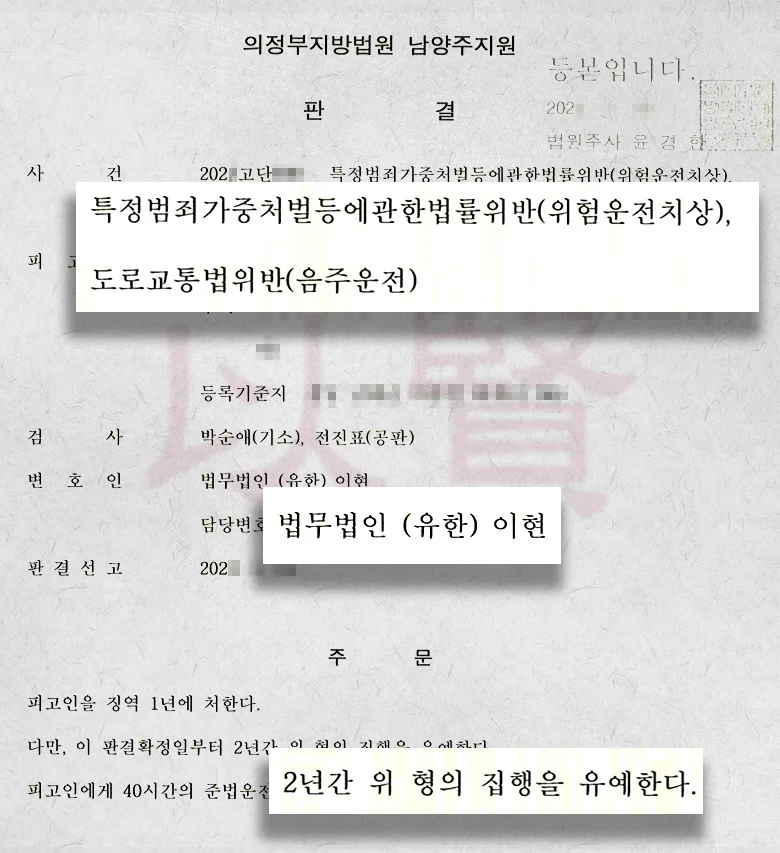법무법인 이현 위험운전치상 집행유예 성공 사례