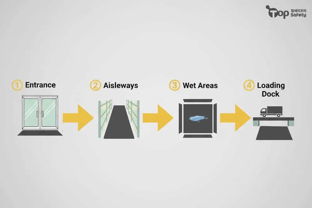 입구·복도·젖은 구역·로딩독 우선 적용 구역 지도
