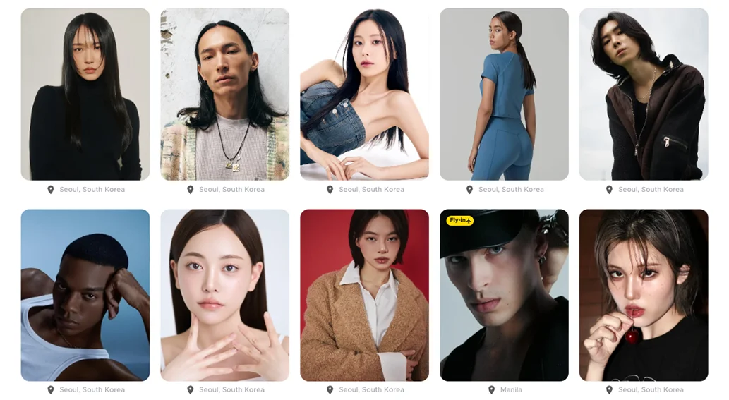 스포트라이트 플랫폼에 등록된 다양한 국적과 스타일의 모델 프로필 사진 목록
