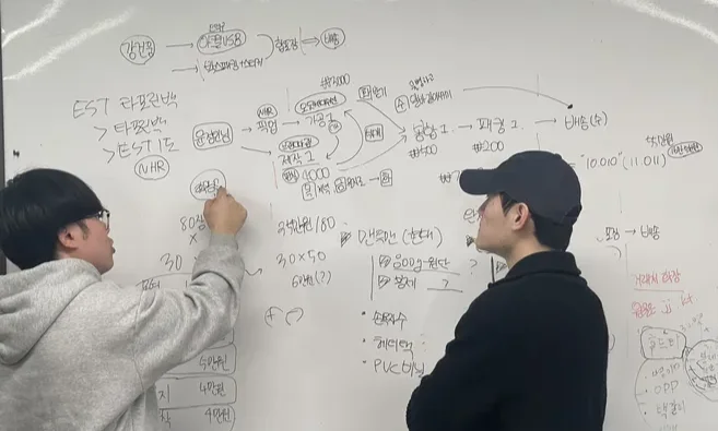 팀원과 함께 브랜드부스트의 전략을 고민하는 김효재 대표(왼쪽)