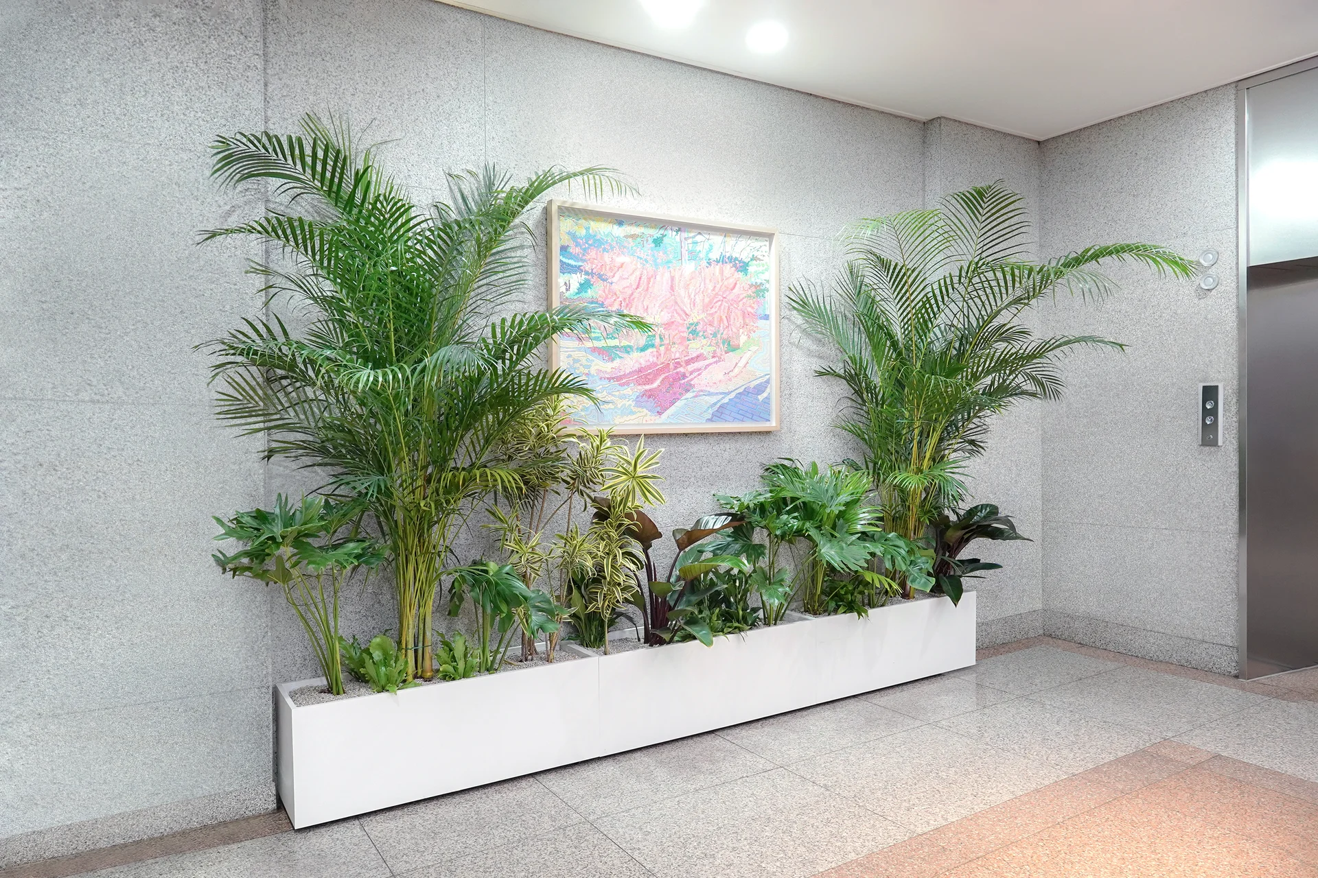 앨리베이터 옆에 플랜트박스를 배치한 모습