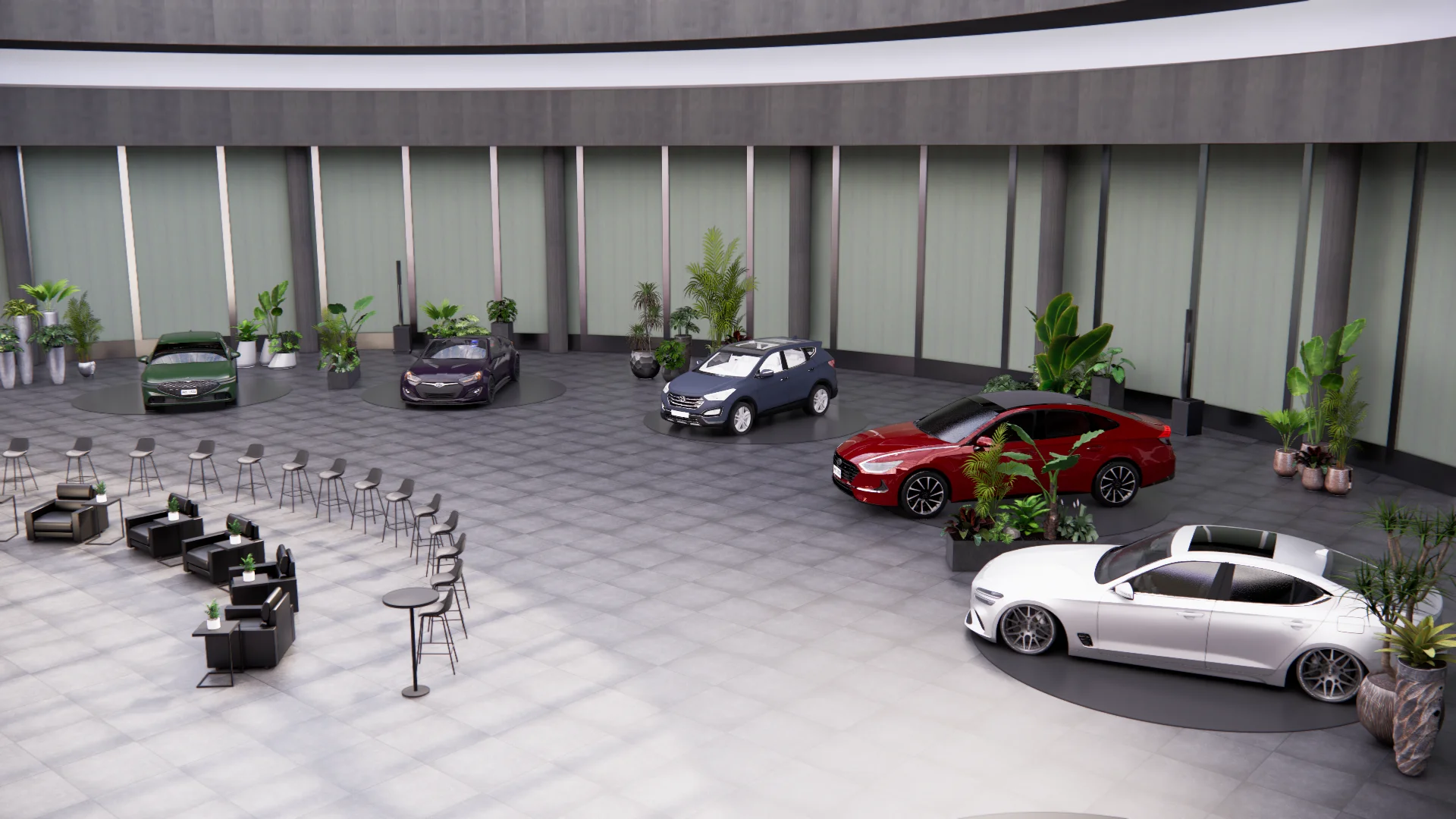 기아 브랜드 전시장 플랜테리어를 연출하기 전 전달한 3D 시안이다.