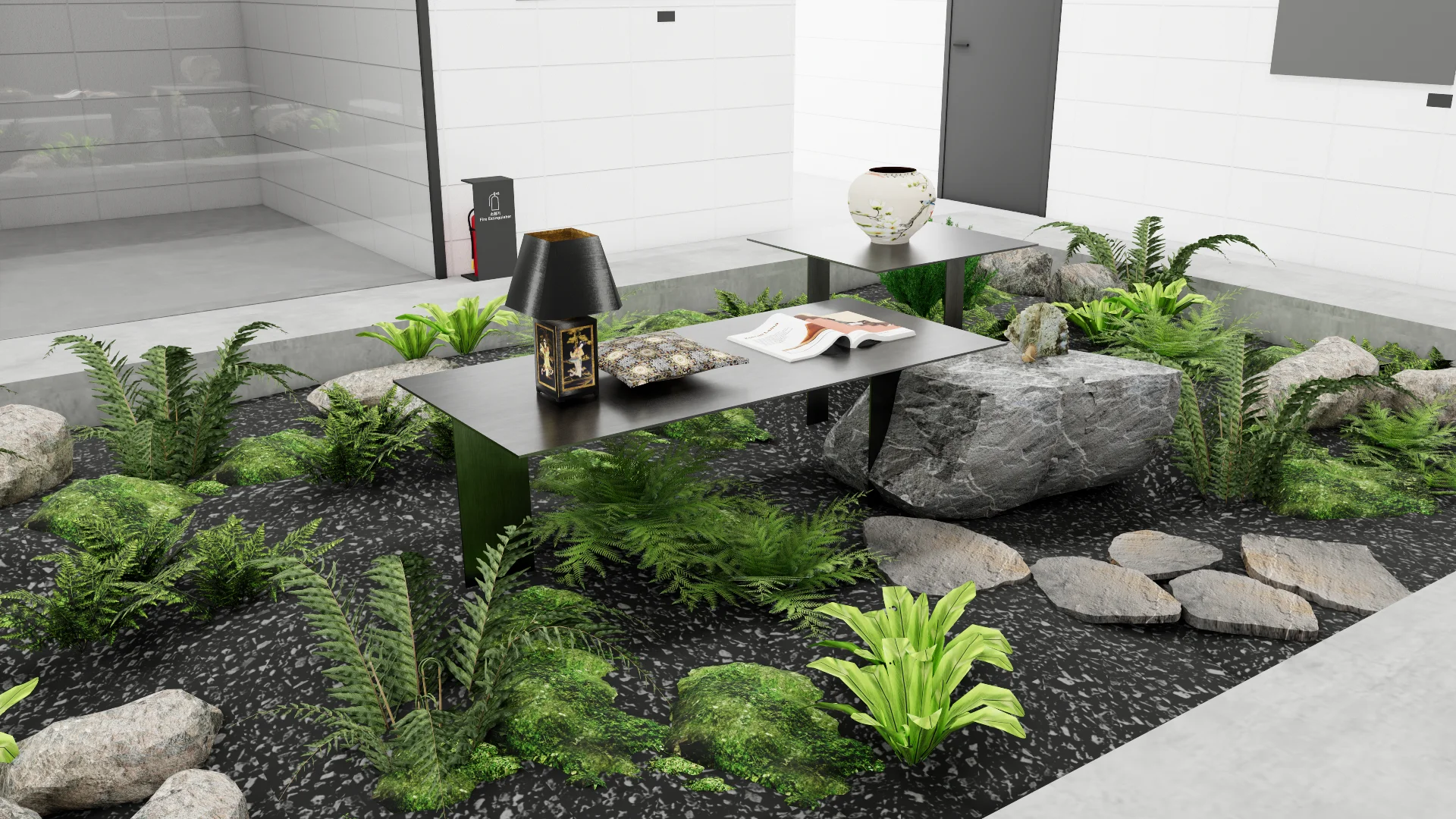 브랜드 전시장 플랜테리어 연출 전 전달한 3D 시안이다.