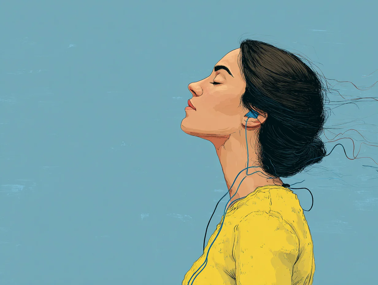 파스텔 색 선이 부드럽게 흐르는 여성 실루엣 일러스트