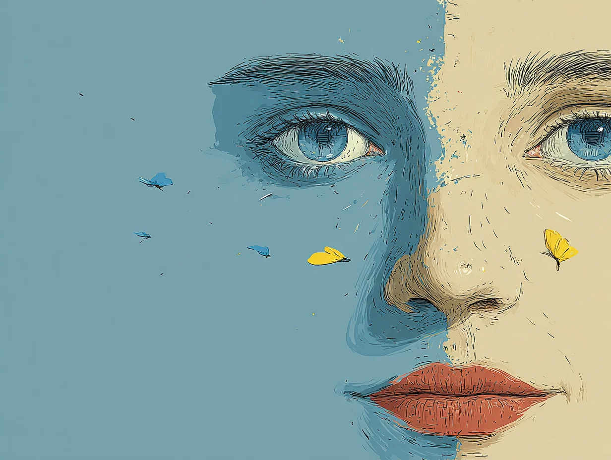 얼굴과 피부 톤이 하나로 이어진 추상 일러스트