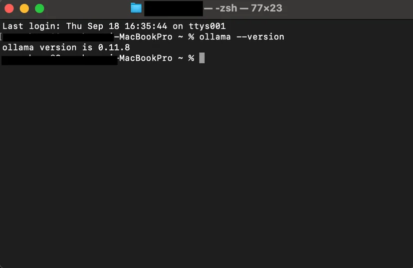 MacOS 터미널에서 Ollama 실행 화면