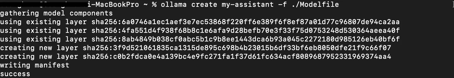 터미널에서 Modelfile 실행 화면
