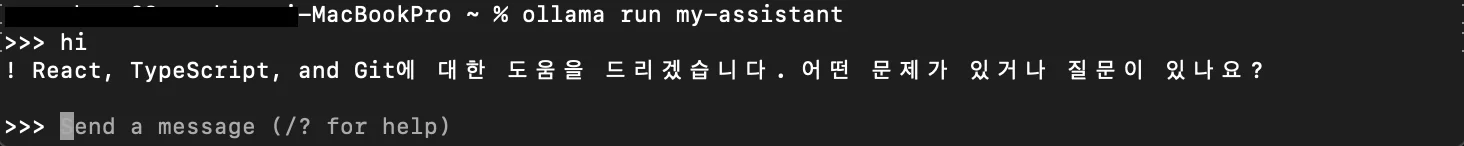 Modelfile 적용 시 대화 화면