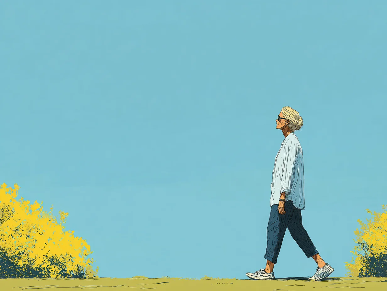 공원에서 해질녘 산책하는 여성