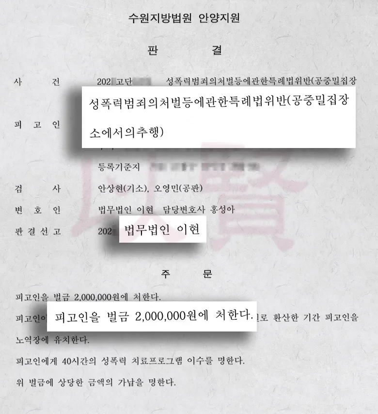 법무법인 이현, 지하철 성추행 벌금형으로 마무리 된 사례