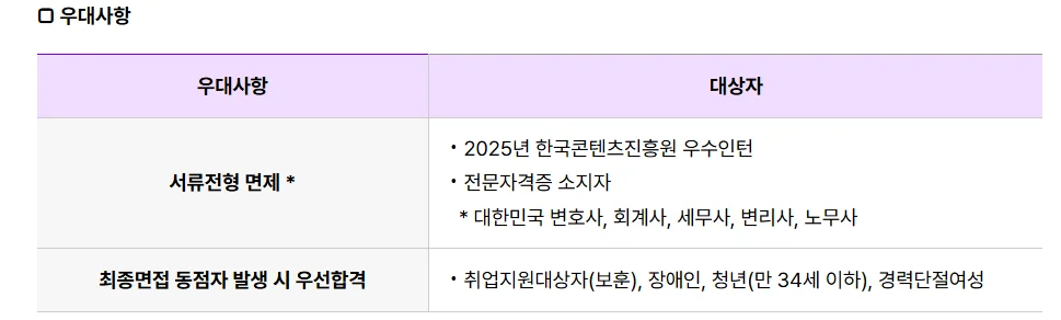 "2025년 4분기 한국콘텐츠진흥원 신입직원 우대사항"