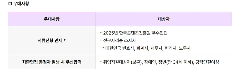 "2025년 4분기 한국콘텐츠진흥원 신입직원 우대사항"