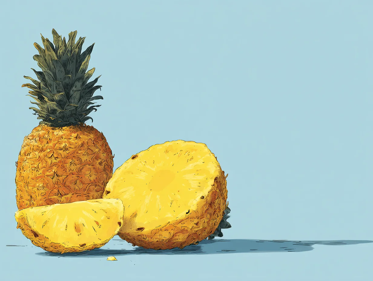 밝은 빛에 비친 파인애플 과육과 줄기