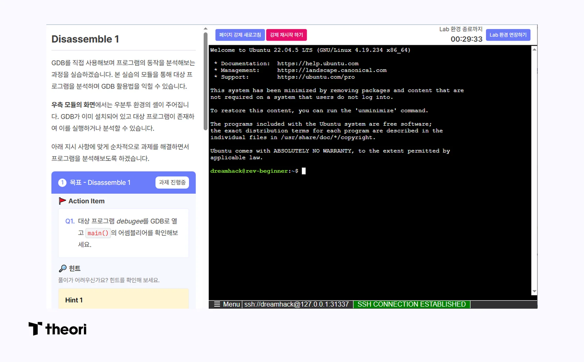 드림핵 Lab 일부 모습의 캡쳐 이미지