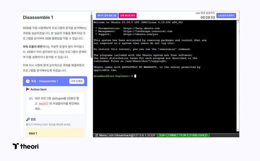드림핵 Lab 일부 모습의 캡쳐 이미지