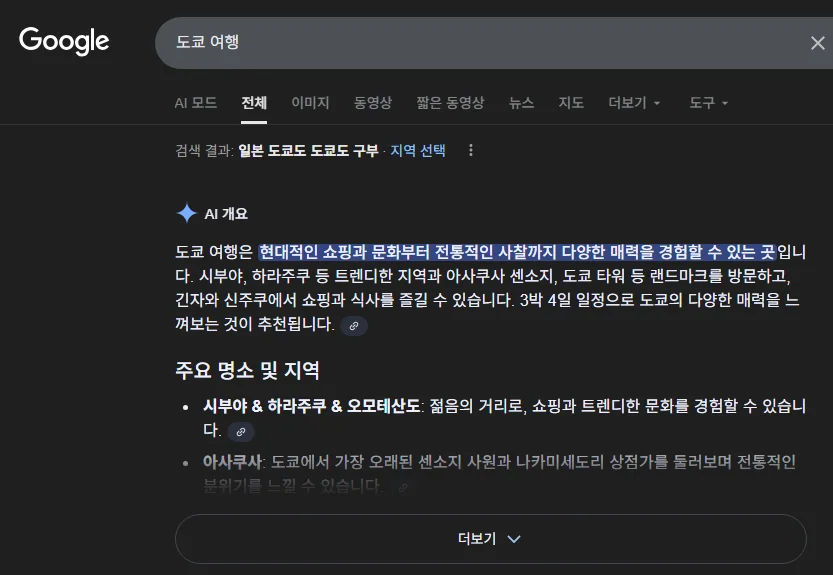 구글 AI Overview 예시 화면