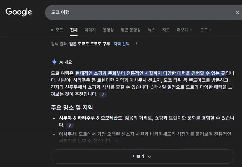 구글 AI Overview 예시 화면