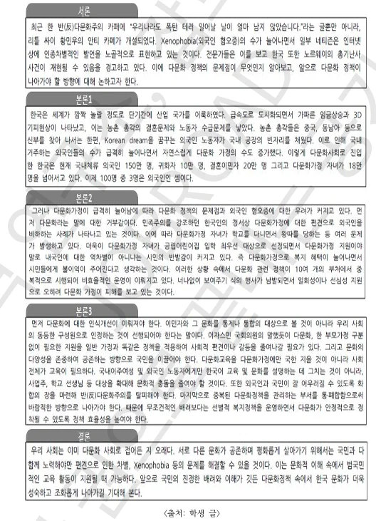 공기업 논술 단락 구성의 기술 : 5단락 황금 공식 예시