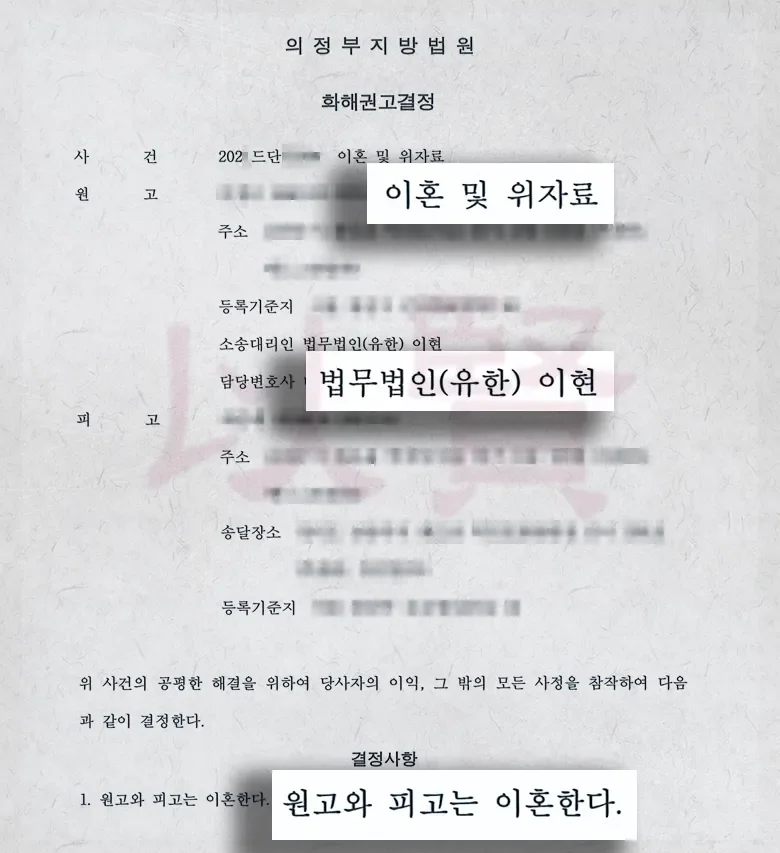 법무법인 이현 화해권고로 이혼 판결