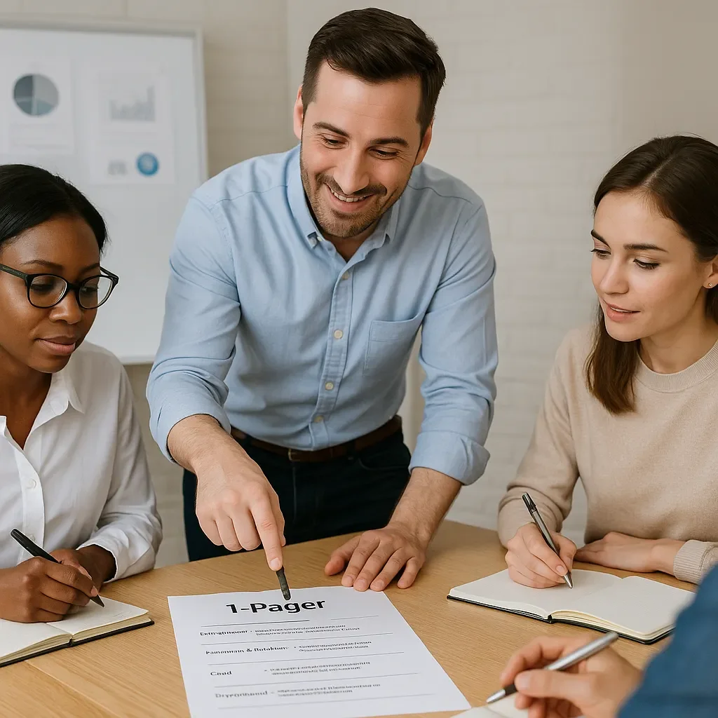 1-pager를 공유하는 리더의 모습