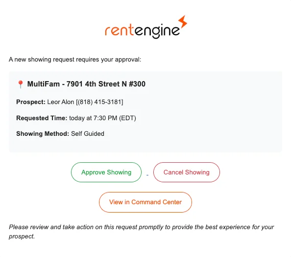 When a prospect schedules a showing, you'll receive an email notification.
